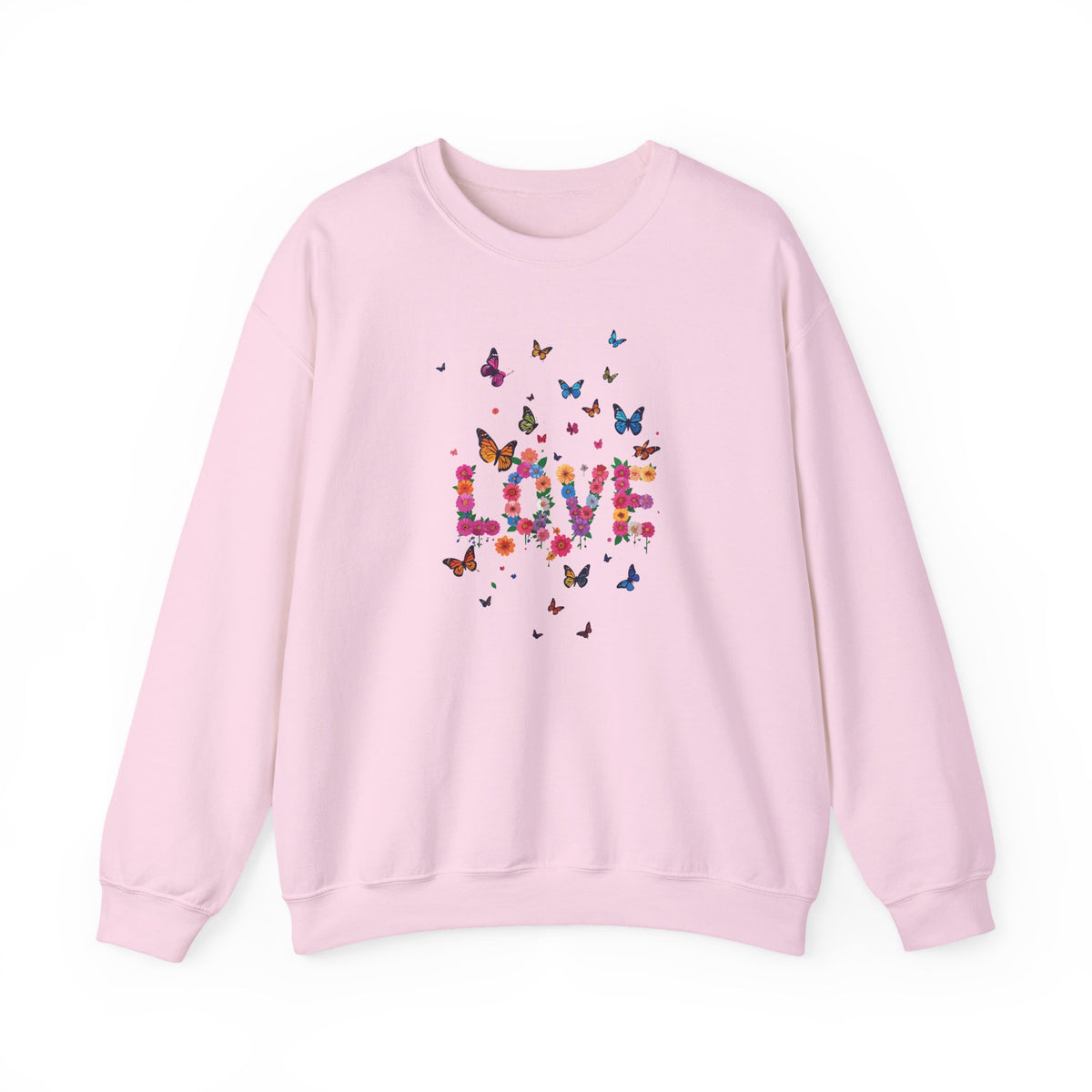 Unisex Floral Love Sweatshirt, Love Floral Sweatshirt, Floral Butterfly Sweatshirt, 50/50 Cotton-Poly Valentine's Day Sweatshirt 08