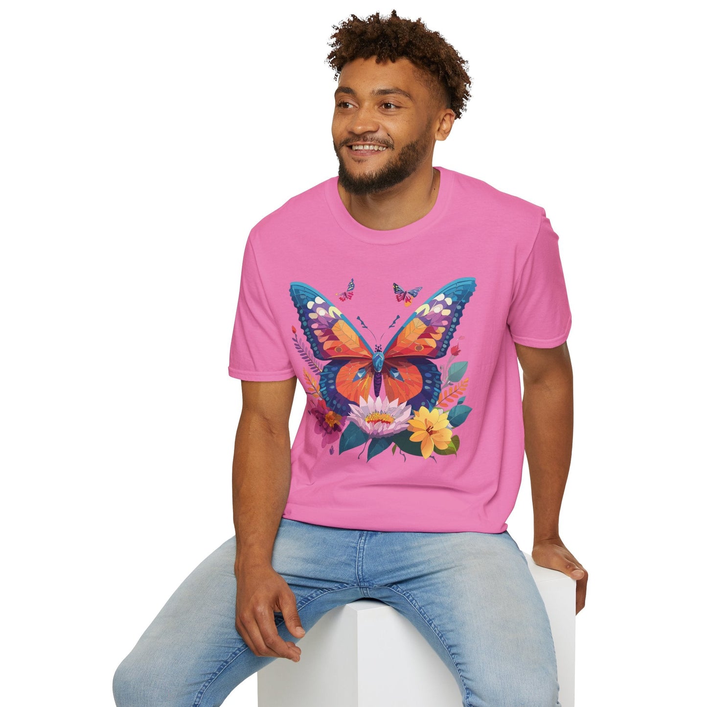 Butterfly Print Unisex T Shirt Softstyle 64000 Monarch Butterfly Themed Tee Ring Spun Cotton
