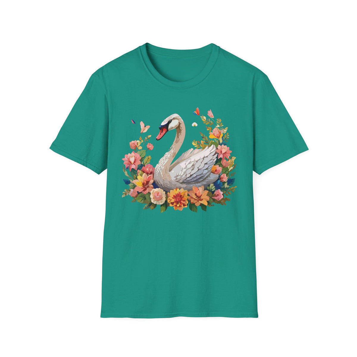Floral Swan T-Shirt | Swan Illustration Tee, Floral Bird Shirt