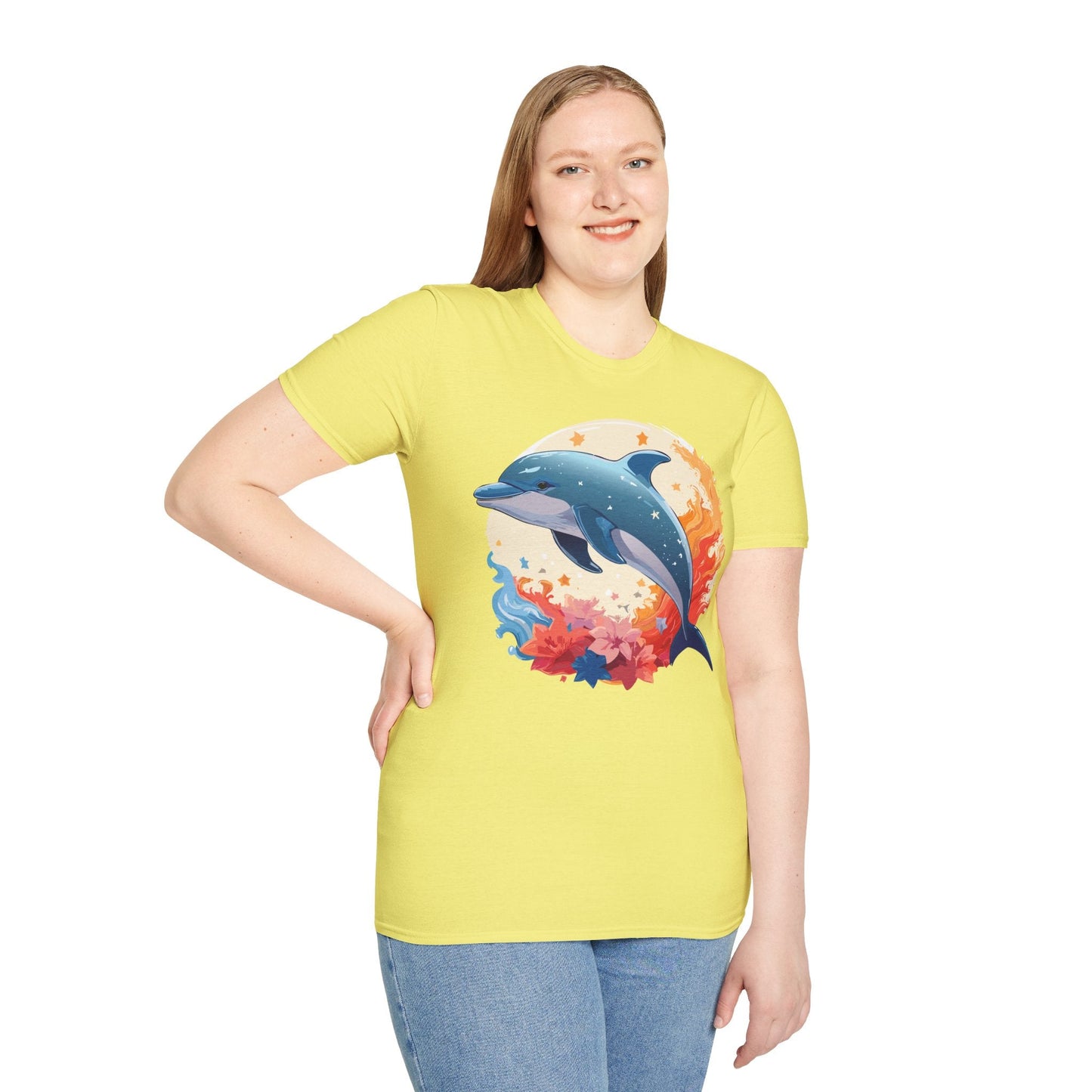 Dolphin T Shirt Unisex Softstyle Gildan 64000 100 Percent Ring Spun Cotton Animal Fish Tee