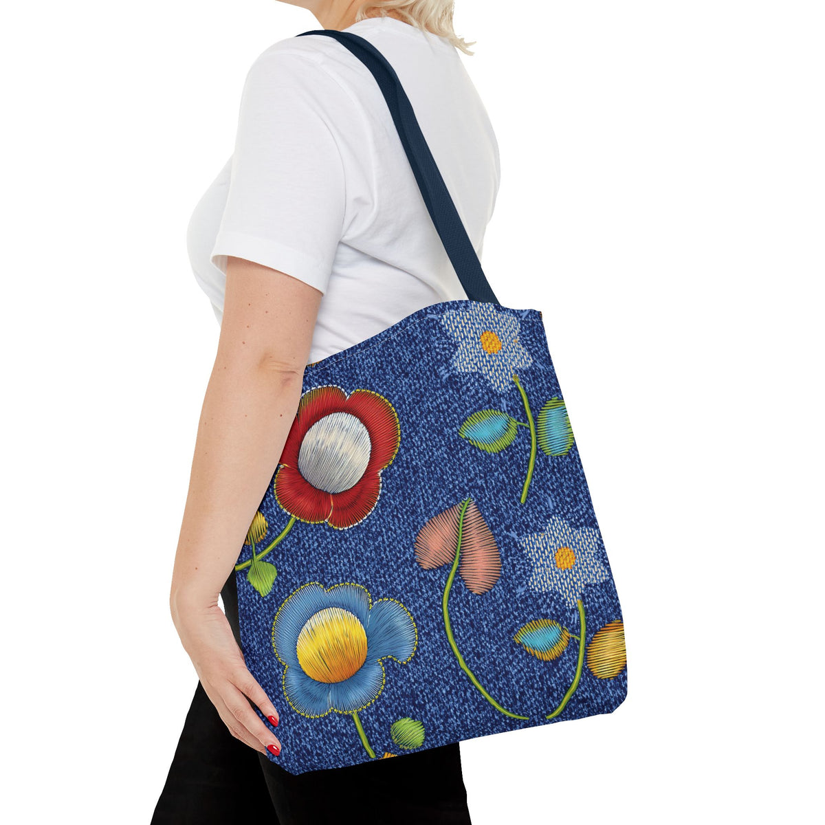 Denim Fabric Imitation Print Unisex Canvas Bag Poly Spun 3 Sizes Tote Bag 159-11