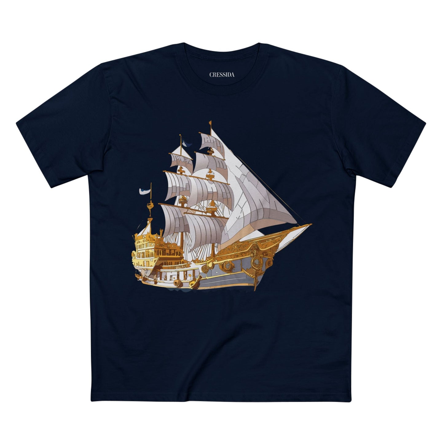 Ship Graphic Unisex 100 Cotton T-Shirt with Gold Frigate Art Design 10