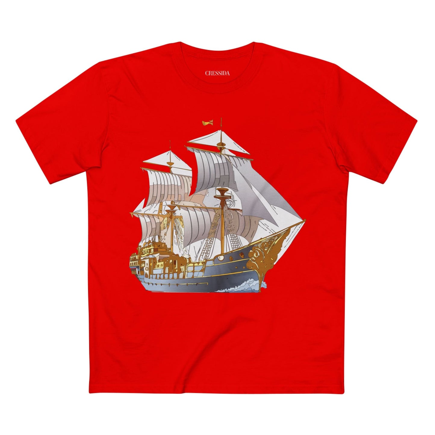 Ship Graphic Unisex 100 Cotton T-Shirt with Gold Frigate Art Design 13