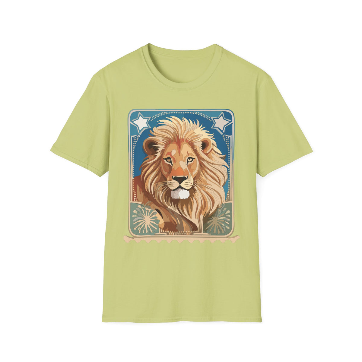 Majestic Lion Portrait Graphic Posters, Post Stamps Design Unisex 100 Cotton Gildan T-Shirt