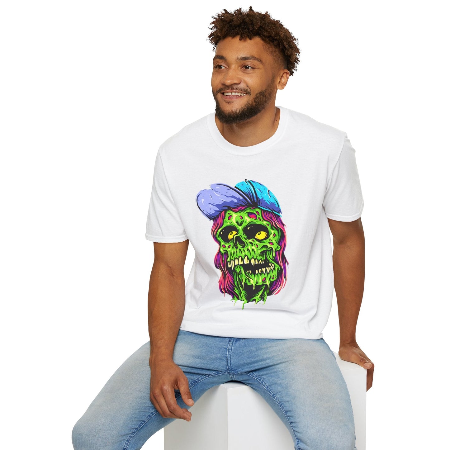 Unisex Skull Tee Shirt With Skeleton Artwork Gildan Softstyle 64000 Ring Spun Cotton