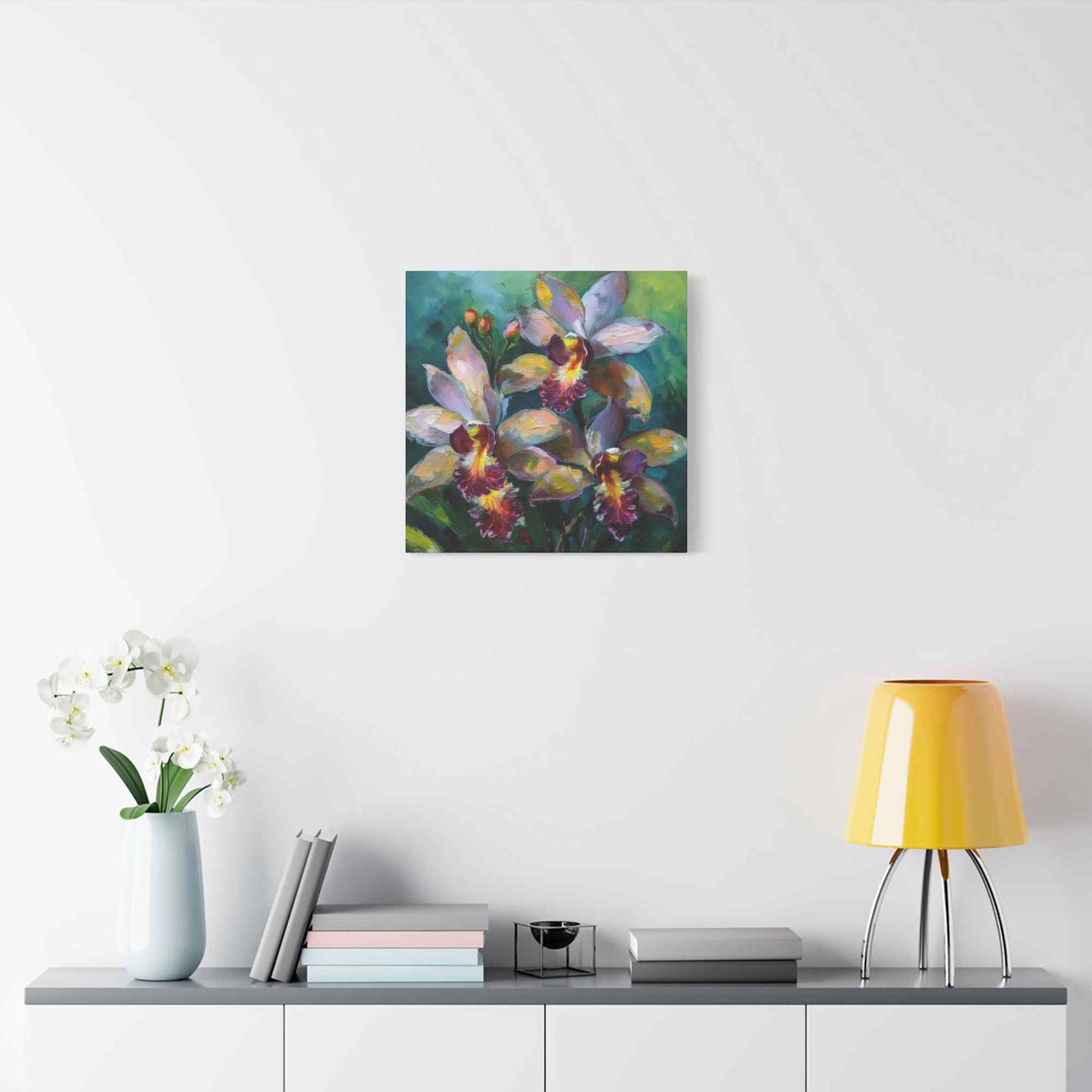 Blue Orchids Print Canvas, Floral Oil Paint Print 20x20, 24x24, 30x30, 32x32, 36x36 Art Design Pine-Wood Inner Frame MC-134