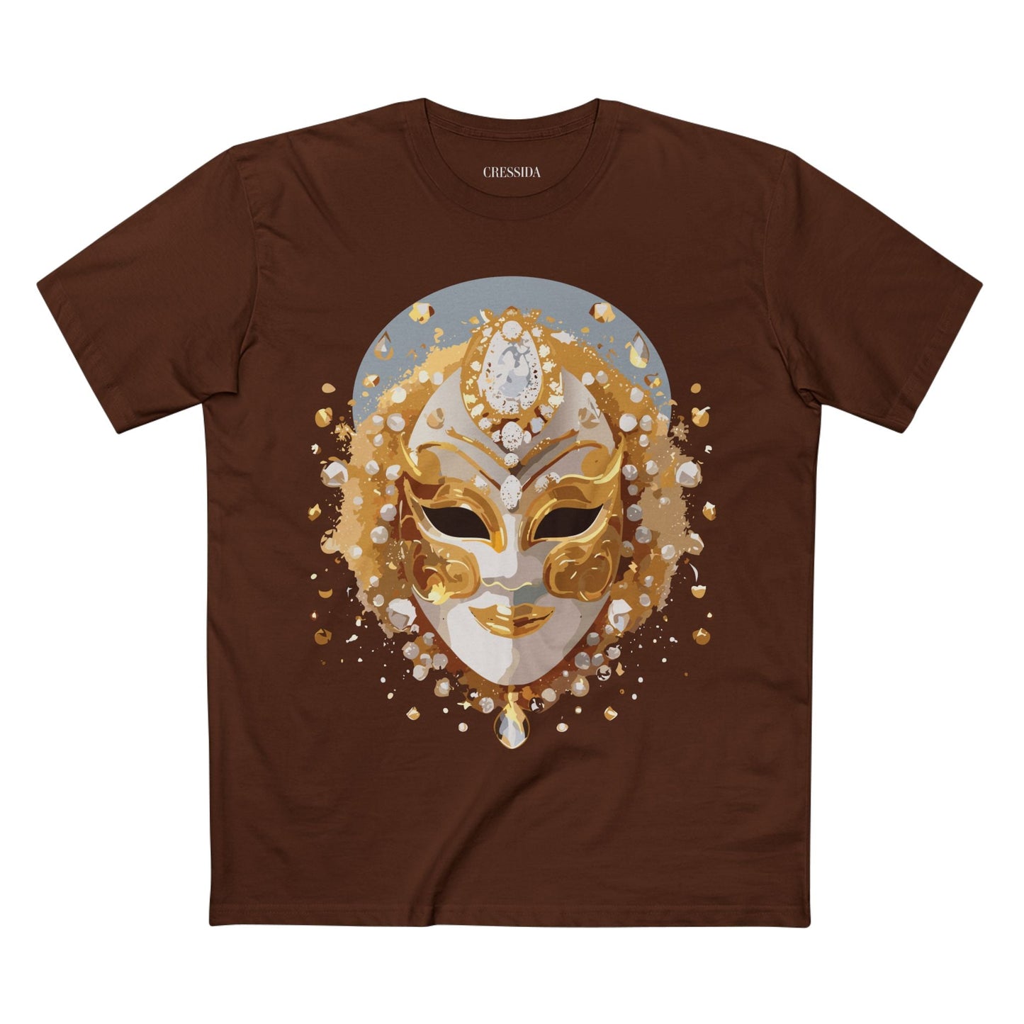Carnival Mask Graphic T-Shirt Unisex 100 Cotton With Antique Gold Art Design Tee 5