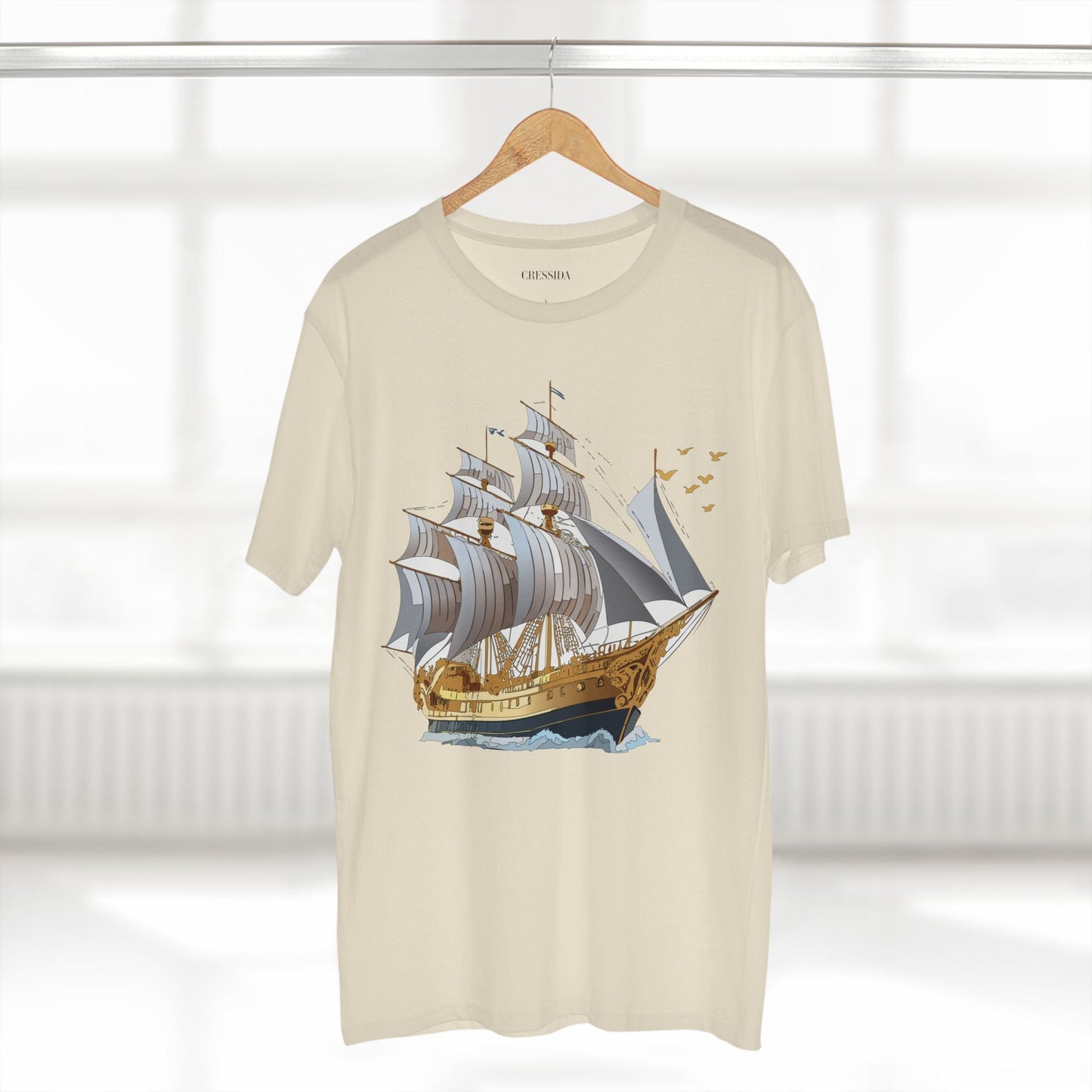 Ship Graphic Unisex 100 Cotton T-Shirt with Gold Frigate Art Design 14