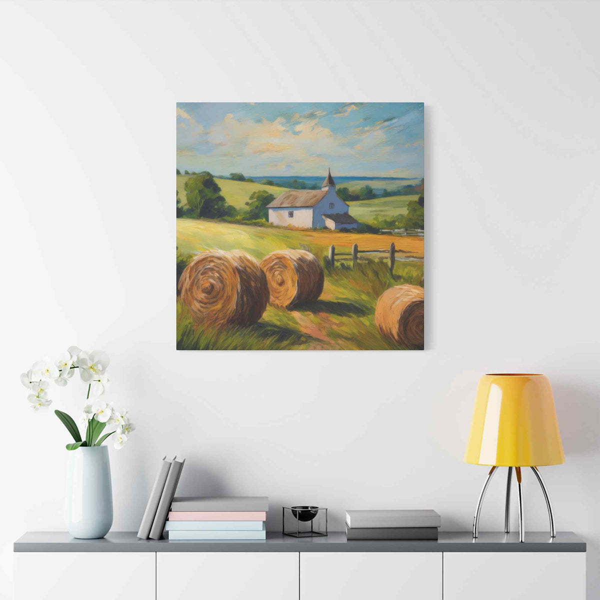 Countryside Print Canvas, Oil Paint Print 20x20, 24x24, 30x30, 32x32, 36x36 Art Design Print Pine-Wood Inner Frame MC-49