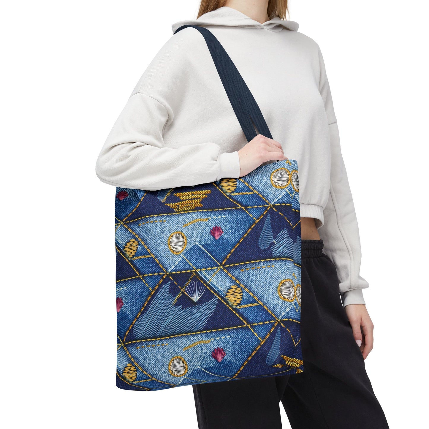 Denim Fabric Imitation Print Unisex Canvas Bag Poly Spun 3 Sizes Tote Bag 182-23