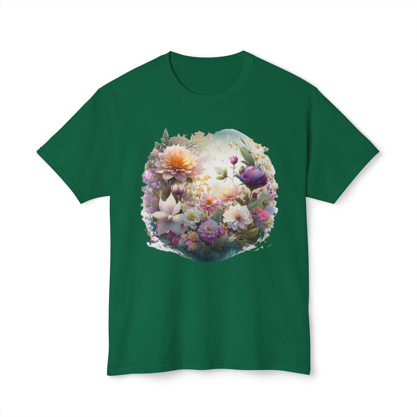Unisex Floral Art T Shirt With Vintage Flower Print On 100 Percent HD Cotton Tee Made In USA