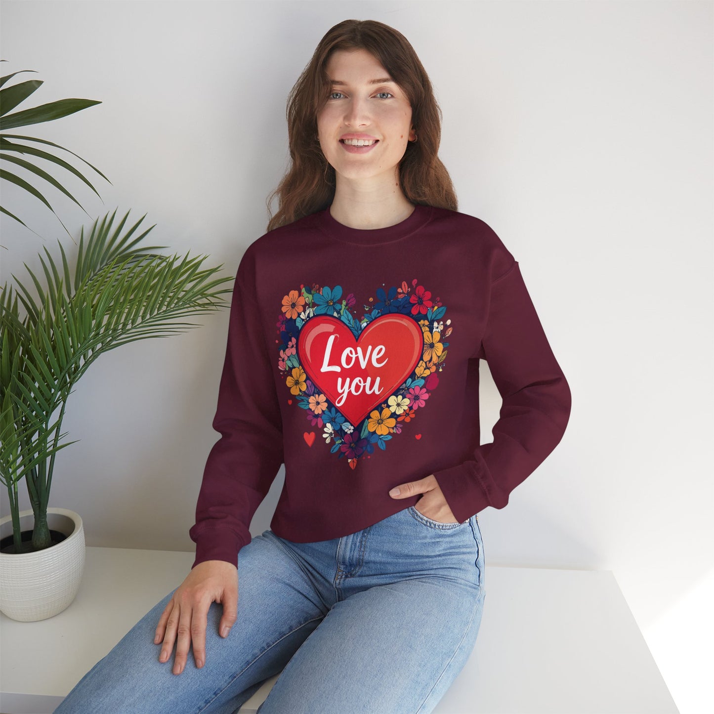 Big Heart Sweatshirt, Floral Heart Sweatshirt, Floral Love Sweatshirt, Valentine's Day Sweatshirt, Heart Floral Sweatshirt 107