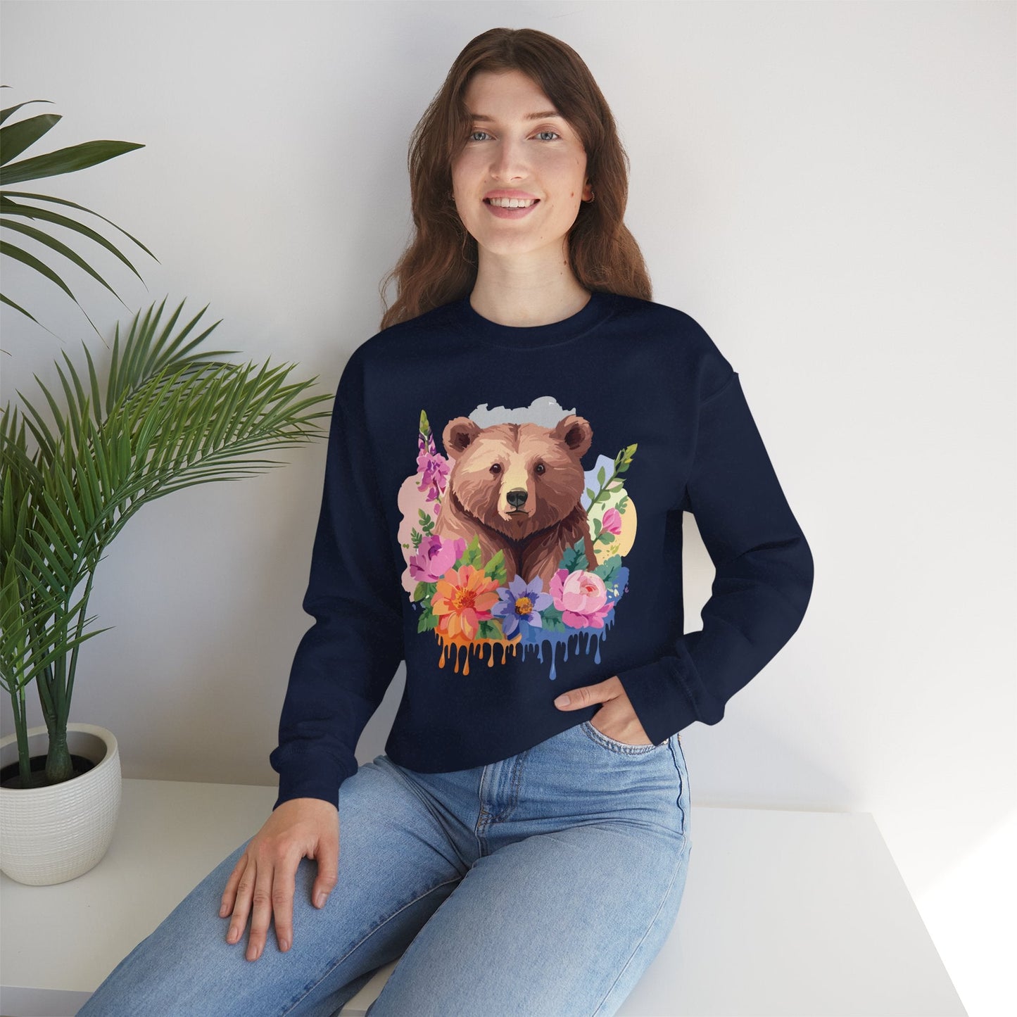 Unisex Floral Bear Sweatshirt With Art Design Animals Print Graphic