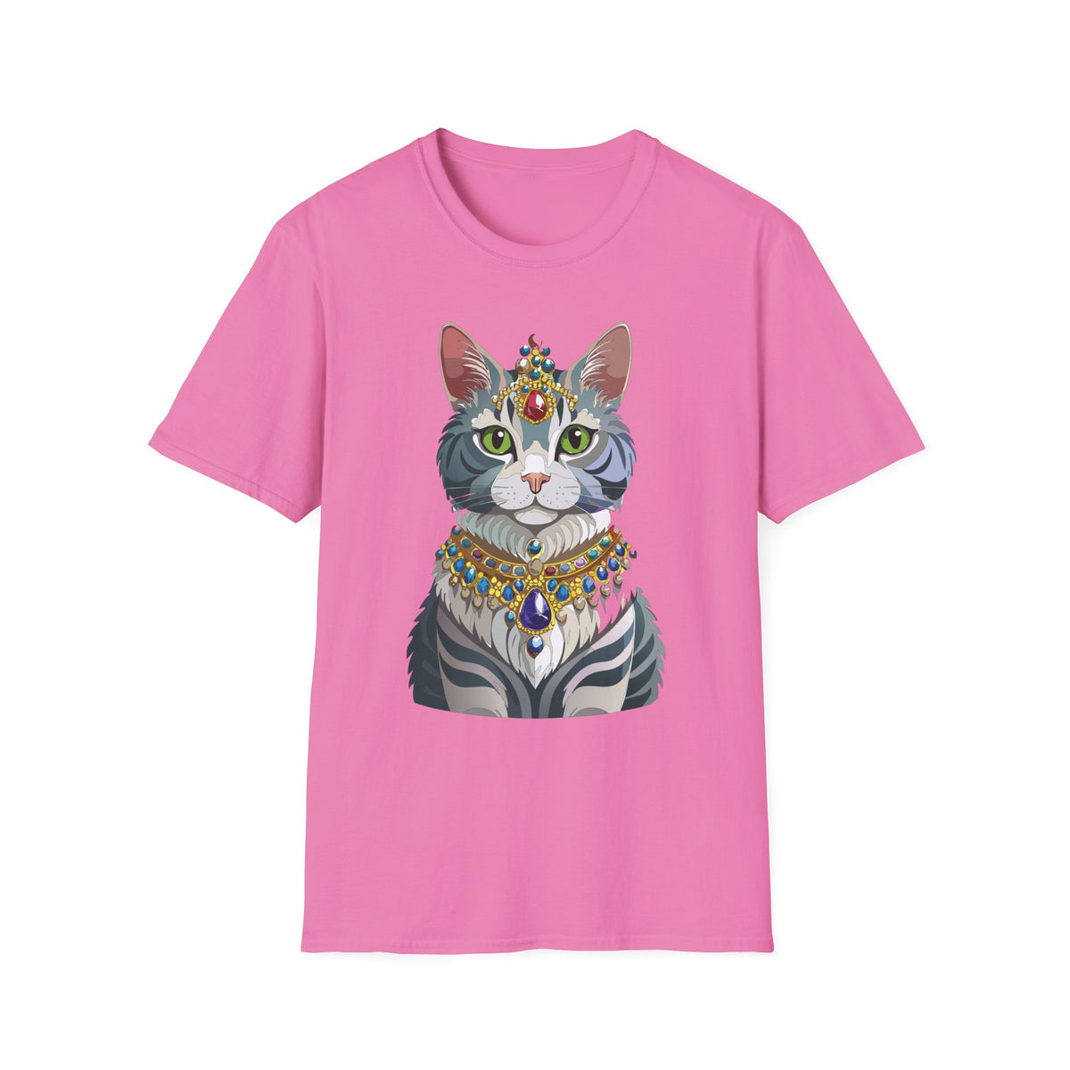 Regal Cat with Jewel Crown T-Shirt | Royal Tabby Illustration