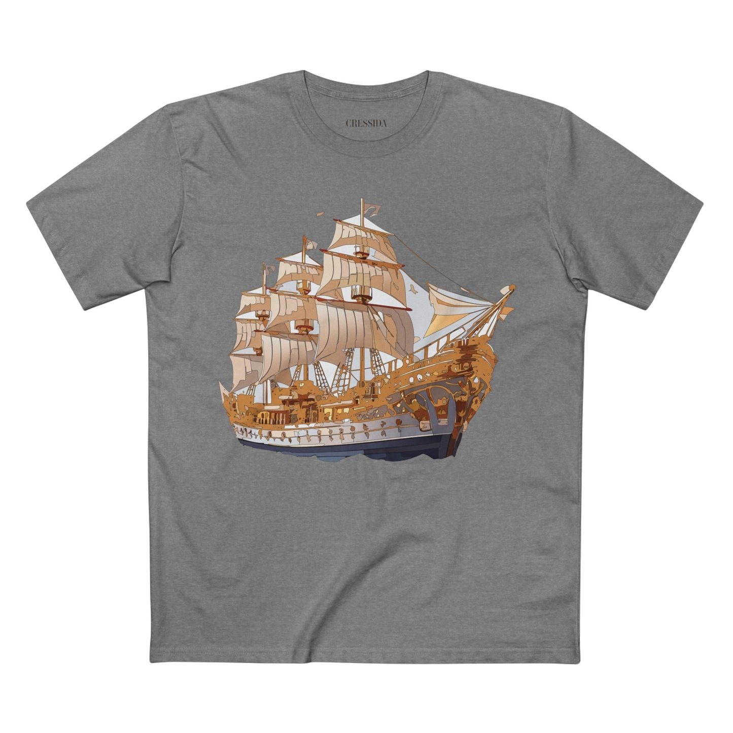 Ship Graphic Unisex 100 Cotton T-Shirt with Gold Frigate Art Design 9