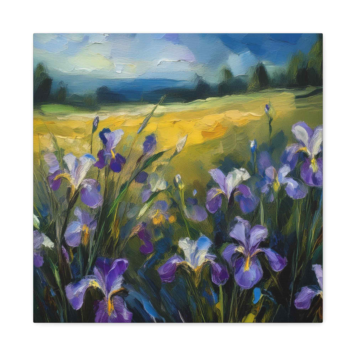 Irises Floral Print Canvas, Floral Oil Paint Print 20x20, 24x24, 30x30, 32x32, 36x36 Art Design Pine-Wood Inner Frame MC-182