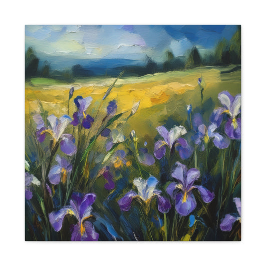 Irises Floral Print Canvas, Floral Oil Paint Print 20x20, 24x24, 30x30, 32x32, 36x36 Art Design Pine-Wood Inner Frame MC-182