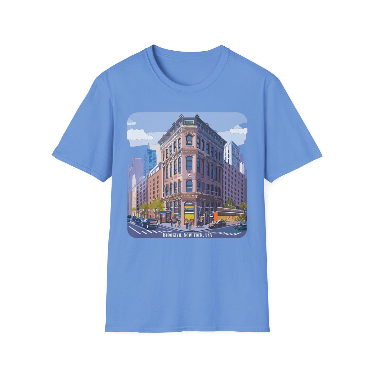 Brooklyn New York Retro Cityscape T-Shirt — Illustrated Landmark Tee Travel Tourist Graphic Design Unisex 100 Cotton Gildan T-Shirt