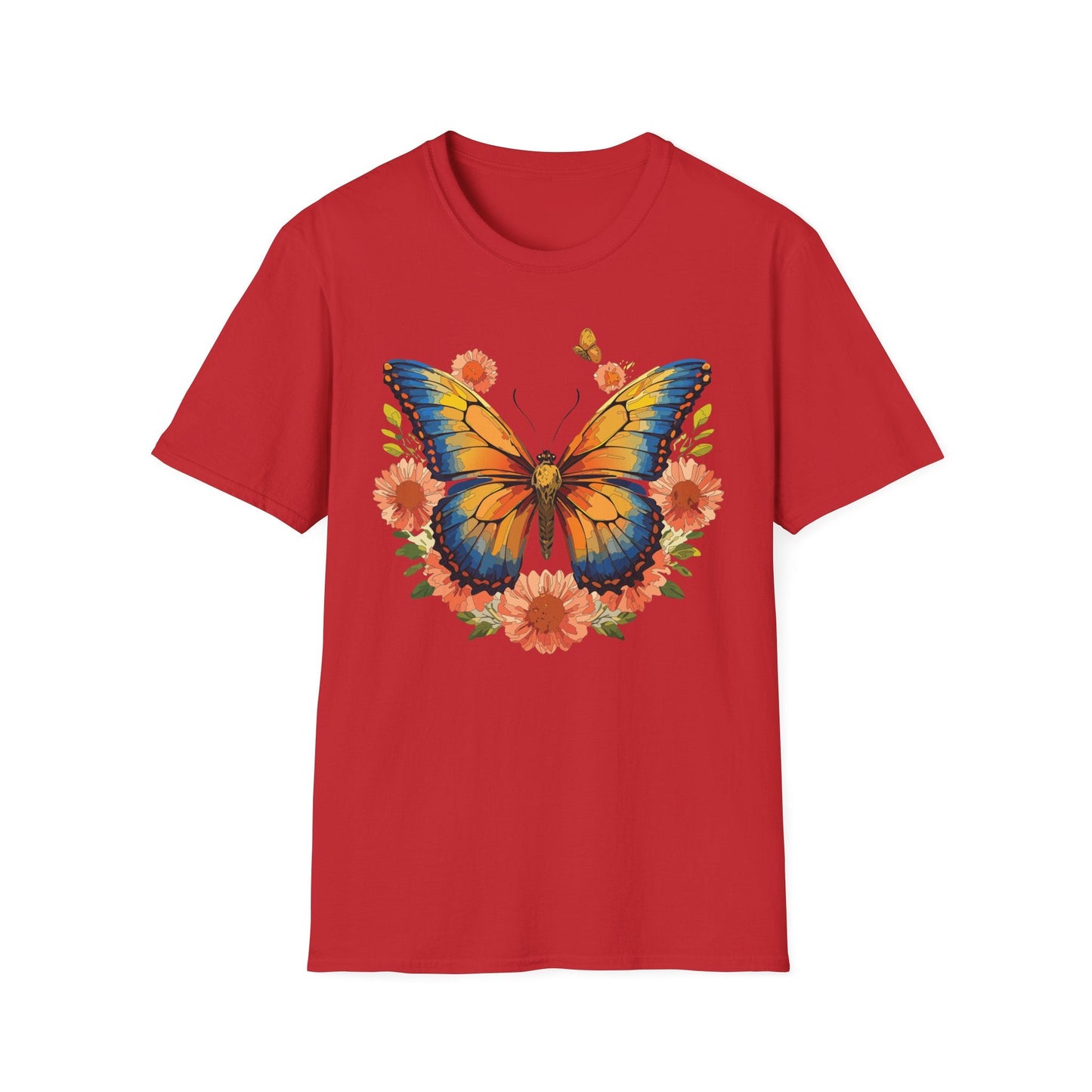 Butterfly T Shirt Unisex Softstyle Gildan 64000 Monarch Print 100 Percent Ring Spun Cotton