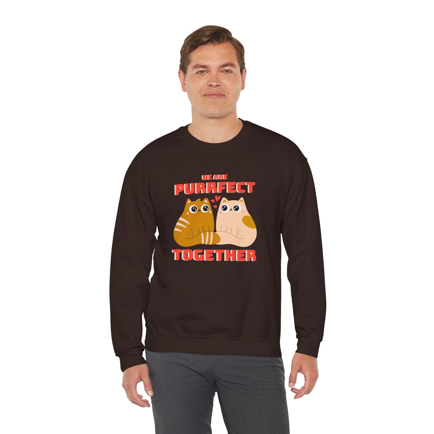 Cat Heart Sweatshirt Unisex 50/50 Cotton-Poly Blend Valentine Gift For Cat Lovers