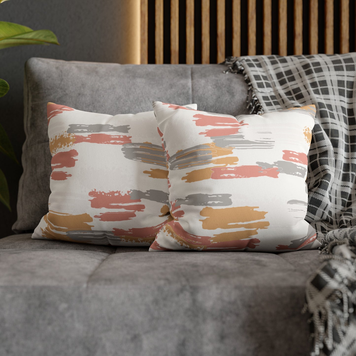 Faux Suede Pillowcase with Abstract print