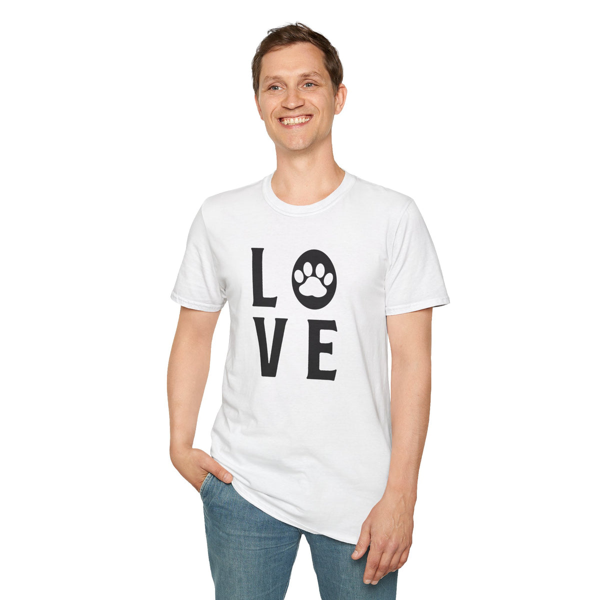 Love Paw T-Shirt Unisex Cotton Short Sleeves Pet Lover Tee with Paw Print