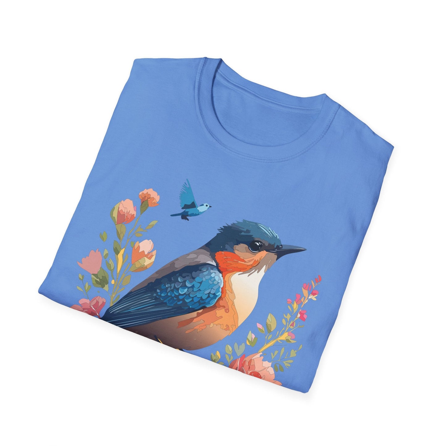 Unisex Floral Bird T Shirt Softstyle 64000 Gildan Ring Spun Cotton Tee Relaxed Fit