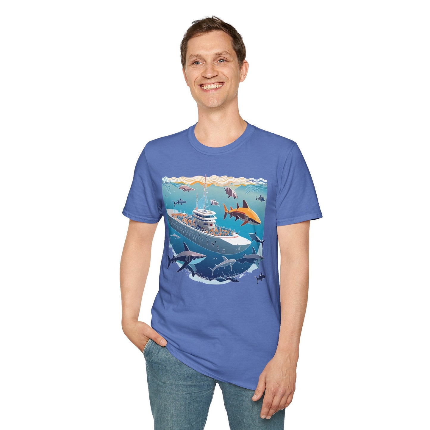 Ocean Tee Shirt Unisex Softstyle Short Sleeve With Ocean Art Design 100 Percent Ring Spun Cotton