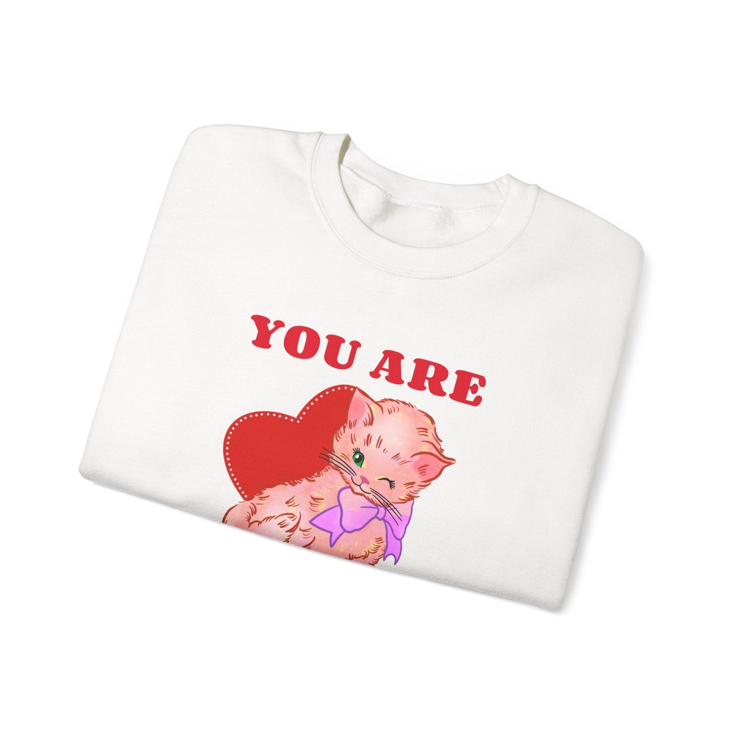 Cat Heart Sweatshirt Unisex Valentines Day Fifty Fifty Cotton Poly Blend Crewneck