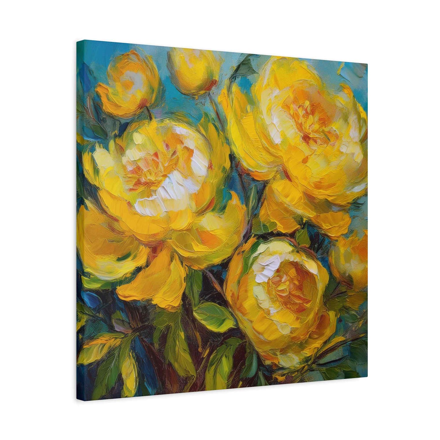 Yellow Peonies Print Canvas, Floral Oil Paint Print 20x20, 24x24, 30x30, 32x32, 36x36 Art Design Pine-Wood Inner Frame MC-120