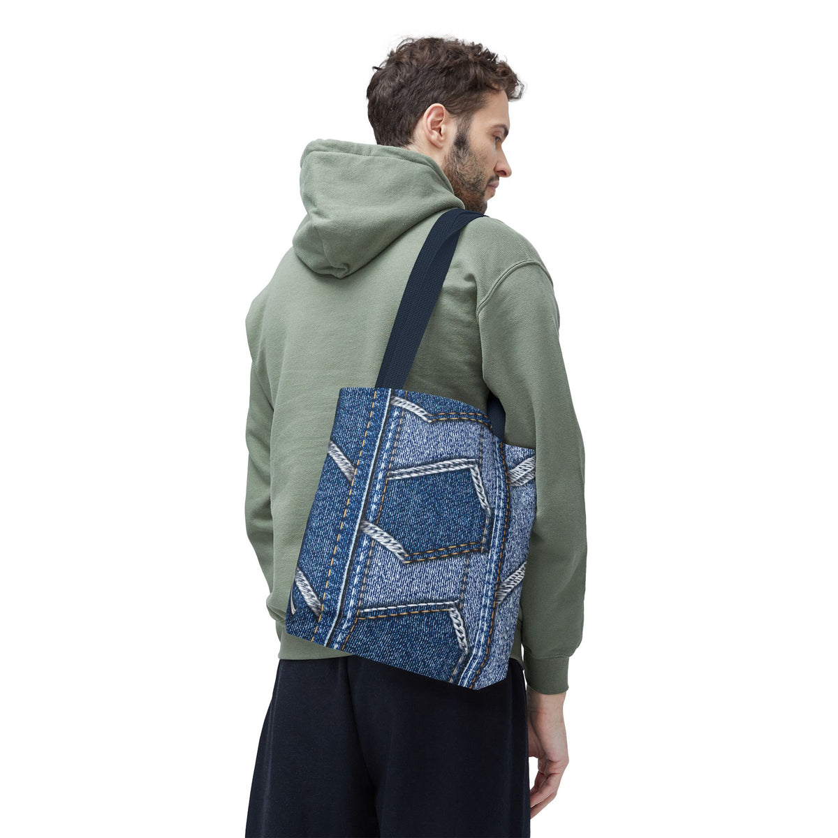 Denim Fabric Imitation Print Unisex Canvas Bag Poly Spun 3 Sizes Tote Bag 114