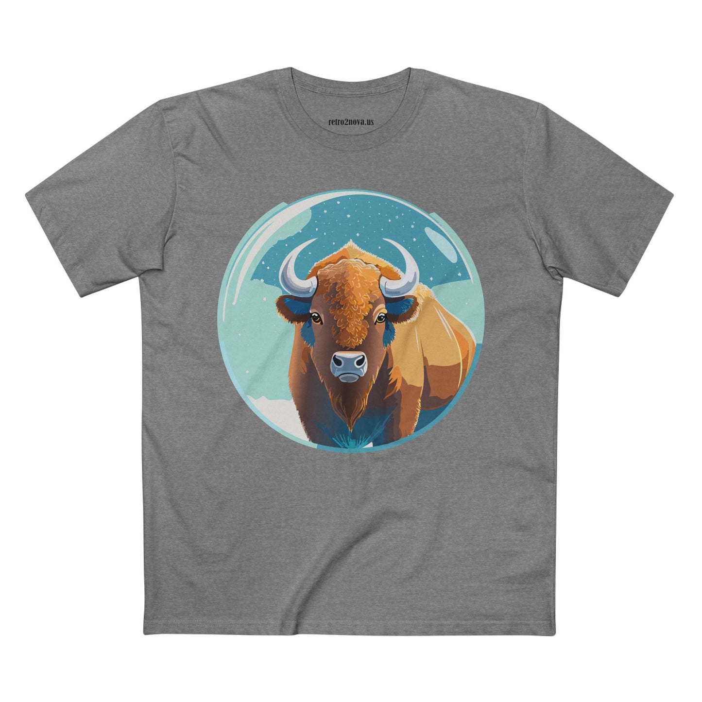 Retro2Nova Bison Art Tee Unisex Premium Cotton Staple Shirt With Original Animal Illustration From Art Collection