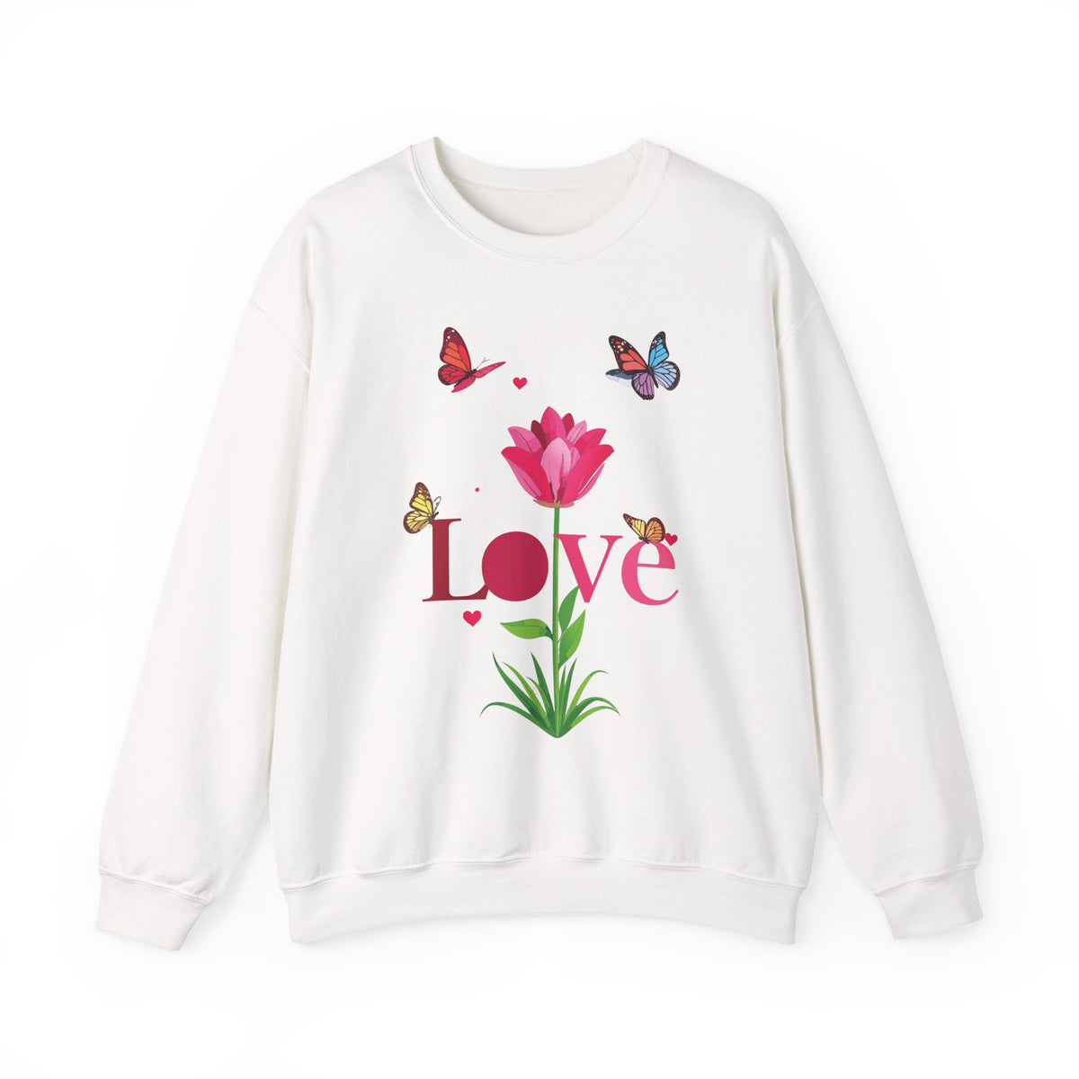 Unisex Floral Love Sweatshirt, Love Floral Sweatshirt, Floral Butterfly Sweatshirt, 50/50 Cotton-Poly Valentine's Day Sweatshirt 02