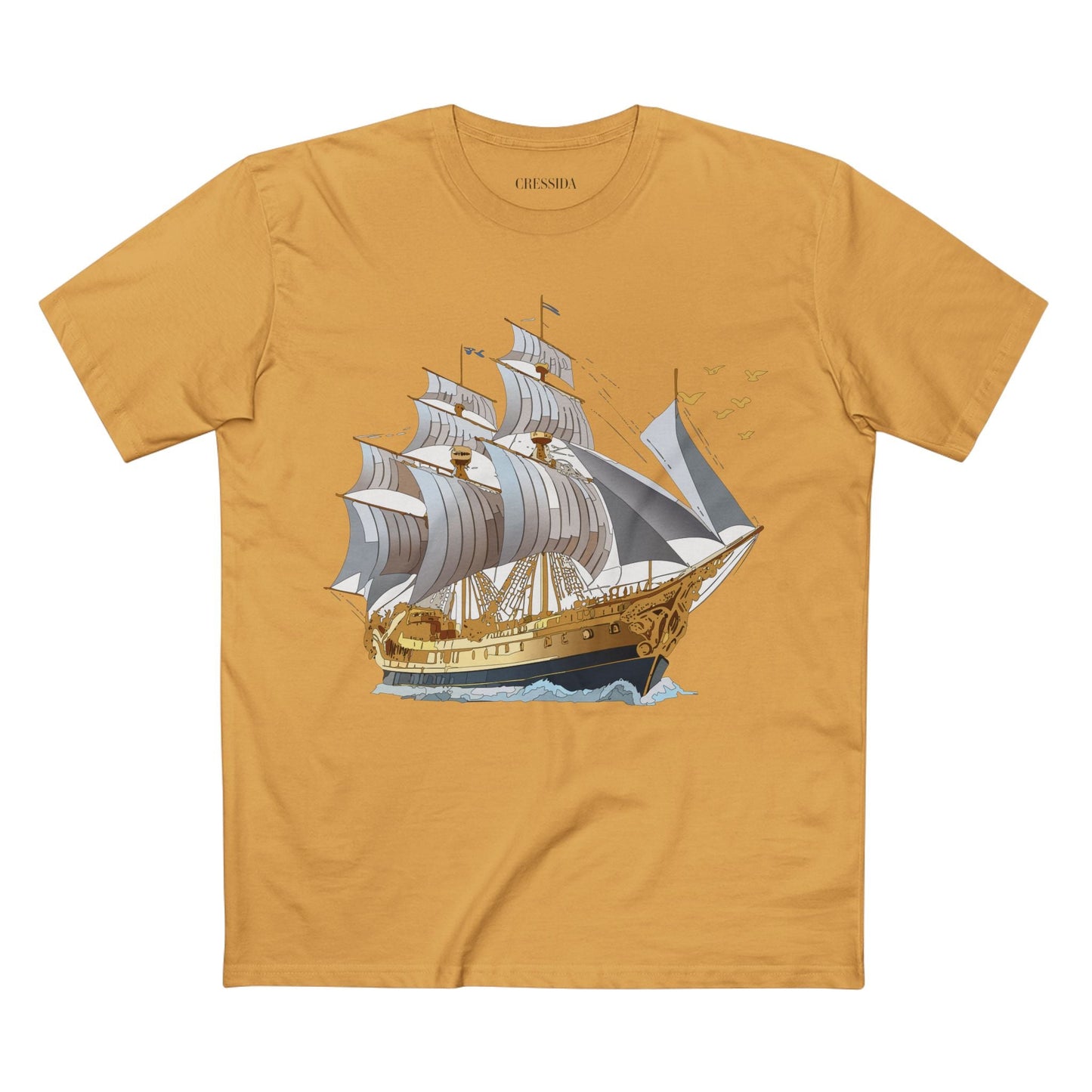 Ship Graphic Unisex 100 Cotton T-Shirt with Gold Frigate Art Design 14