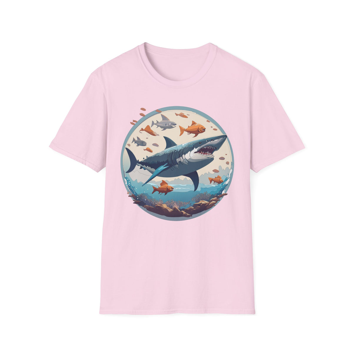 Great White Shark Circle Illustration T-Shirt | Ocean Fish Graphic Tee
