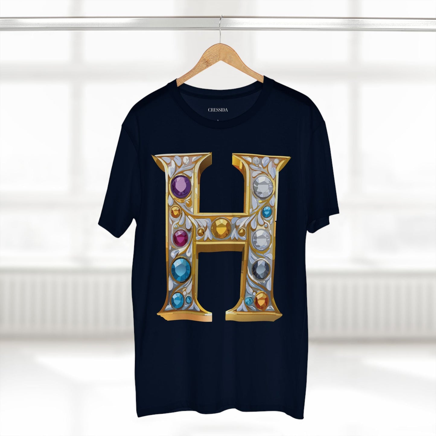 Letter H Graphic Design Tee Unisex 100 Cotton With Antique Gold Letters Artwork T-Shirt