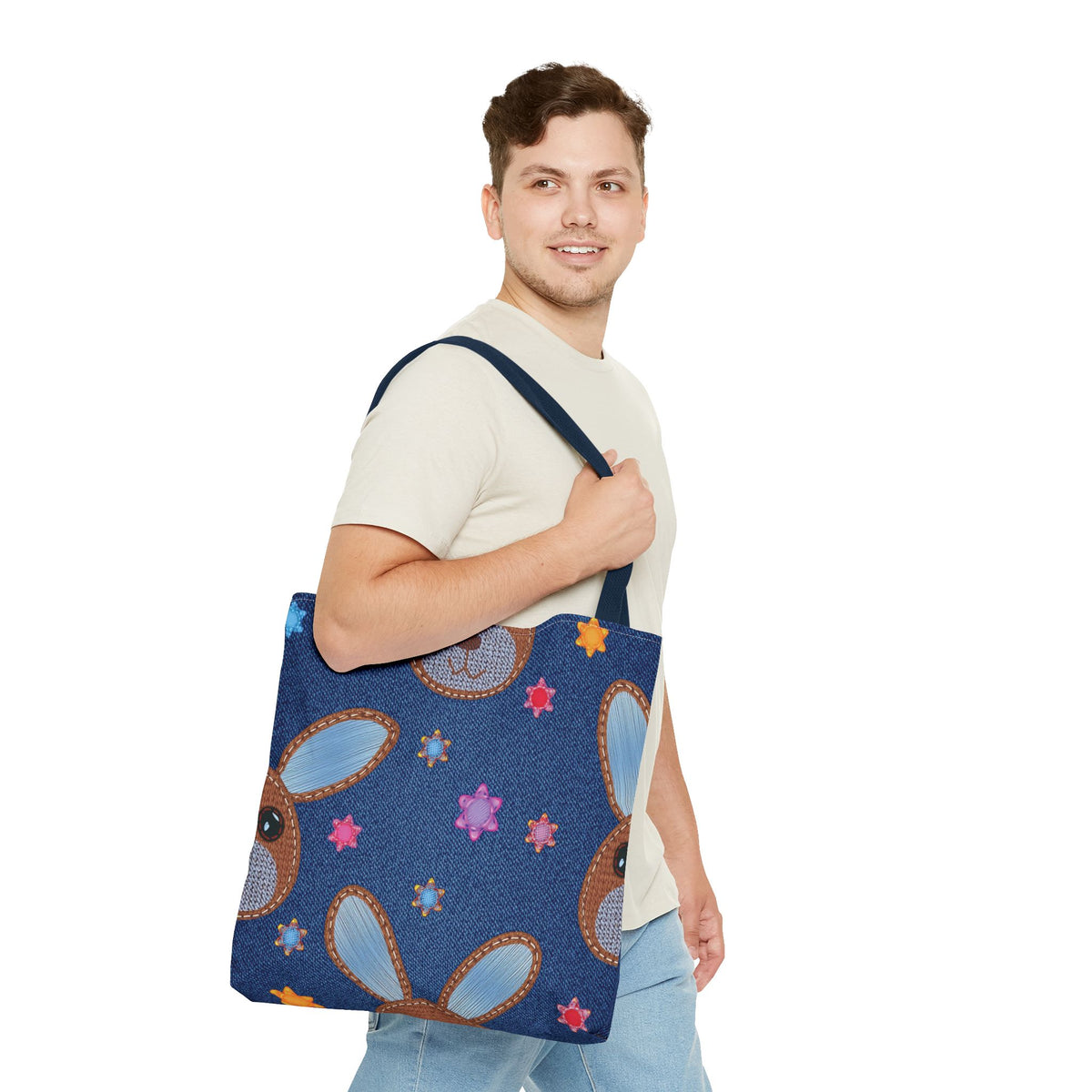 Denim Fabric Imitation Print Unisex Canvas Bag Poly Spun 3 Sizes Tote Bag 192-5