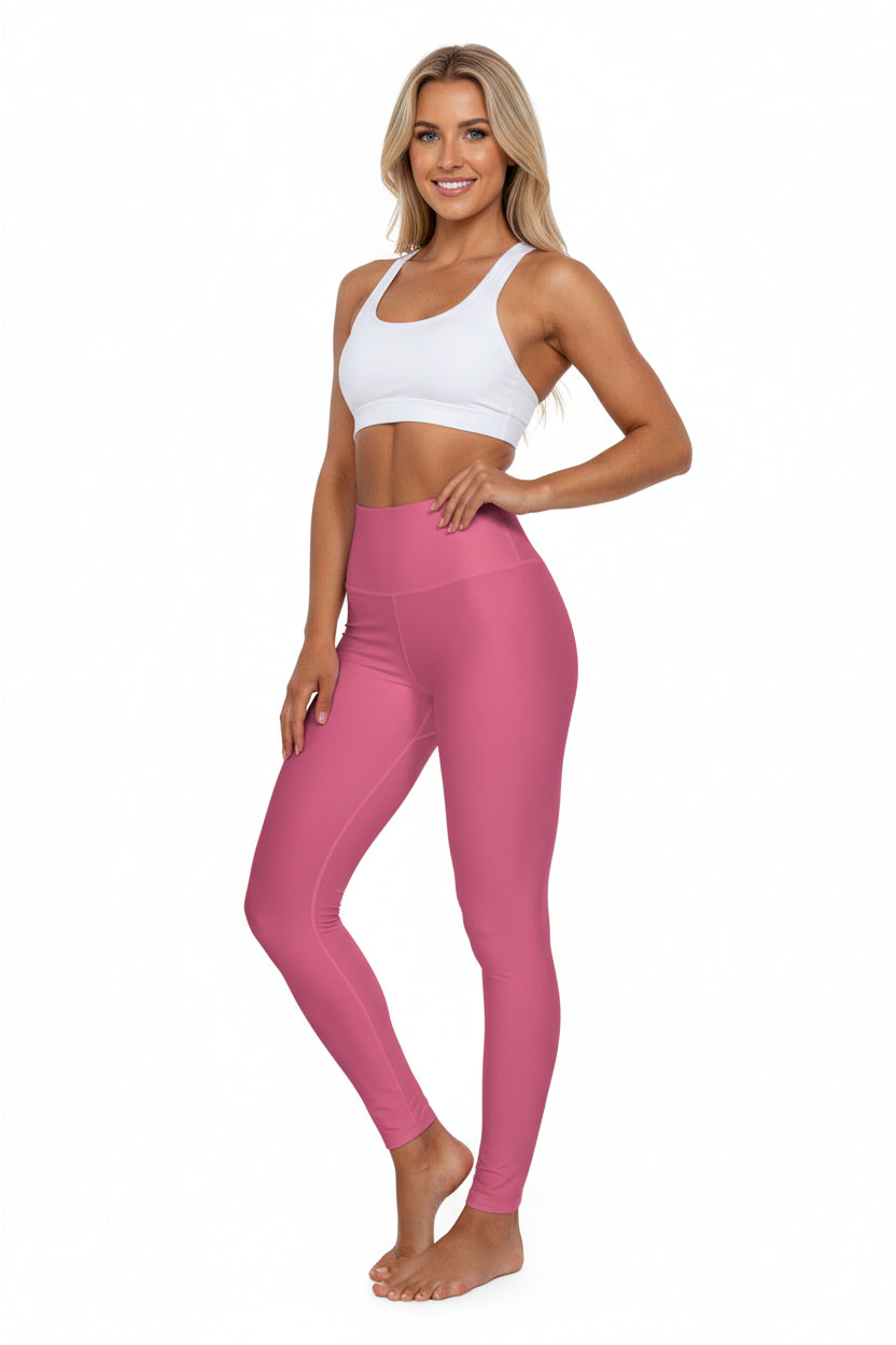 High-Waisted Blush Rose Yoga Leggings Women's Seamless Poly-Span Stretchy Pink Athletic Leggings