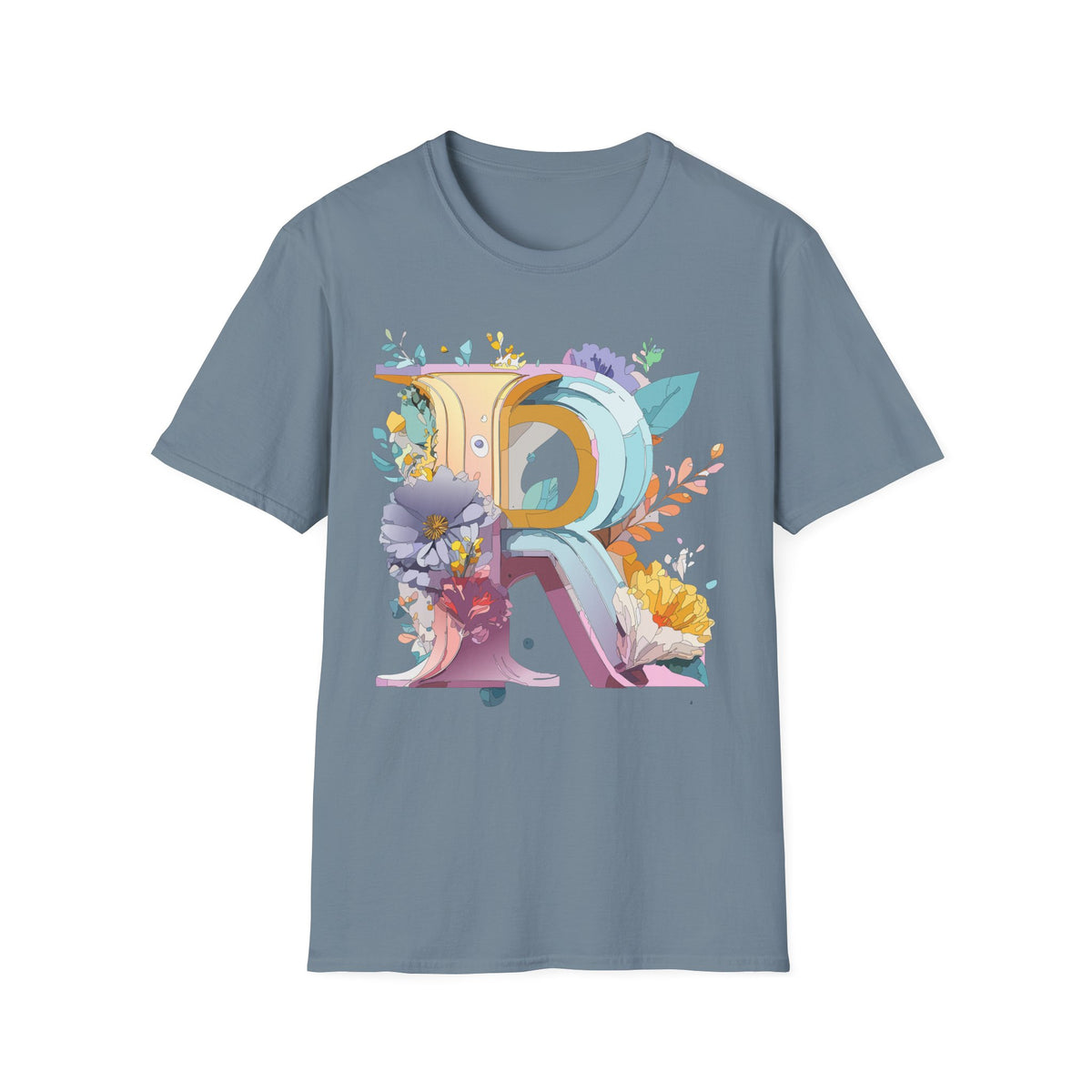 Floral Letter R T-Shirt | Botanical Monogram Initial Tee
