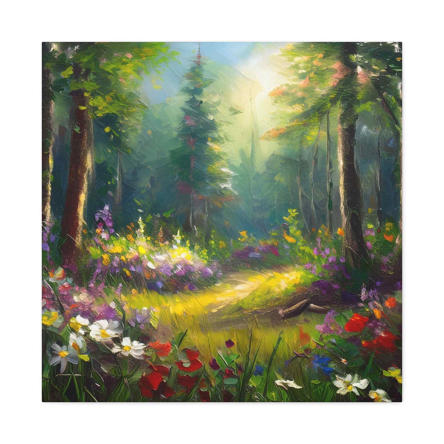 Summer Forest Print Canvas, Oil Paint Print 20x20, 24x24, 30x30, 32x32, 36x36 Art Design Print Pine-Wood Inner Frame MC-92