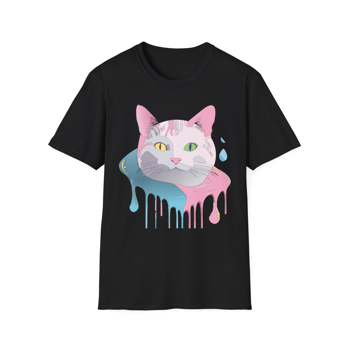 Colorful Drip Cat Artwork T-Shirt | Heterochromatic Eyes, Painterly Design