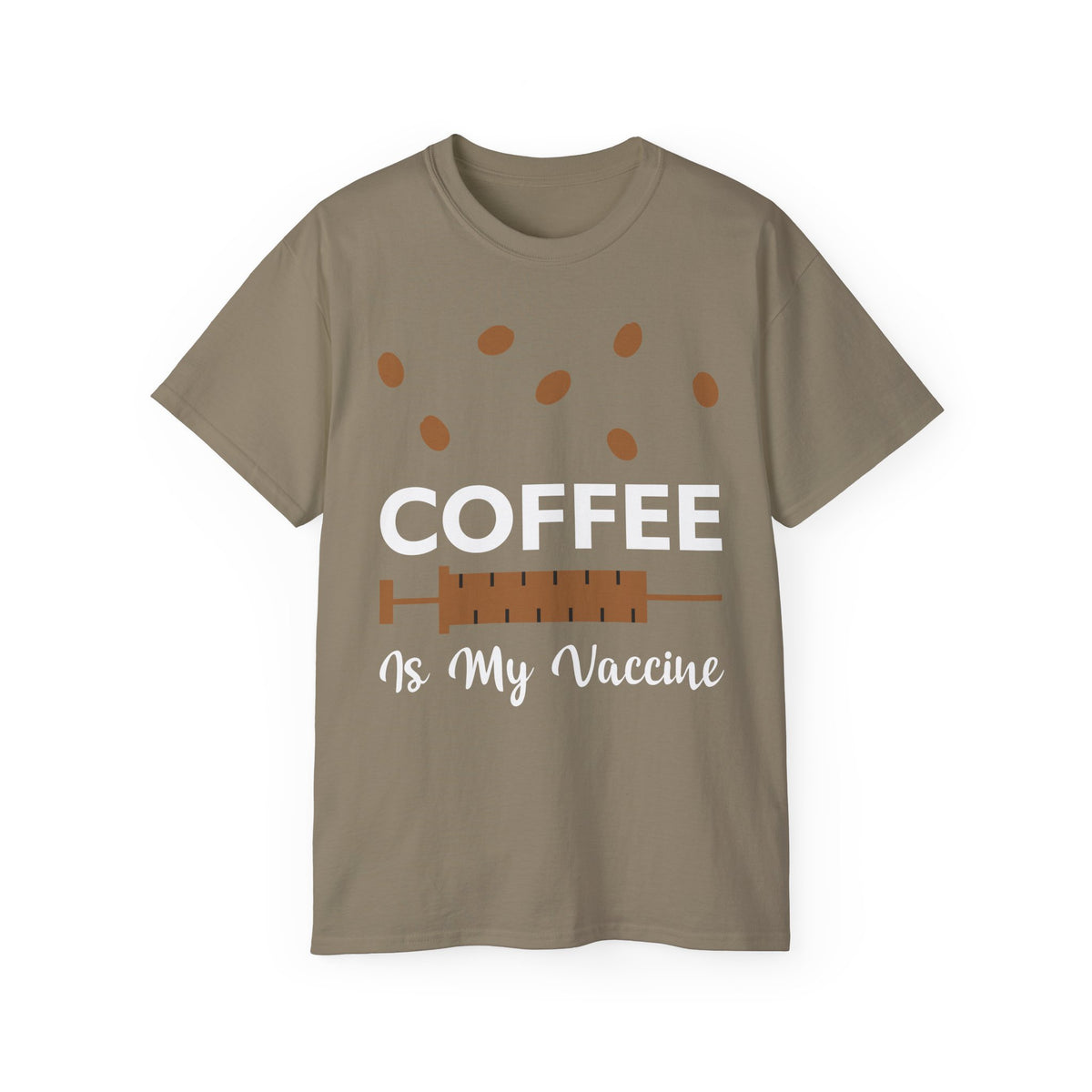 Coffee Is My Vaccine Tee | Coffee Beans & Syringe Graphic