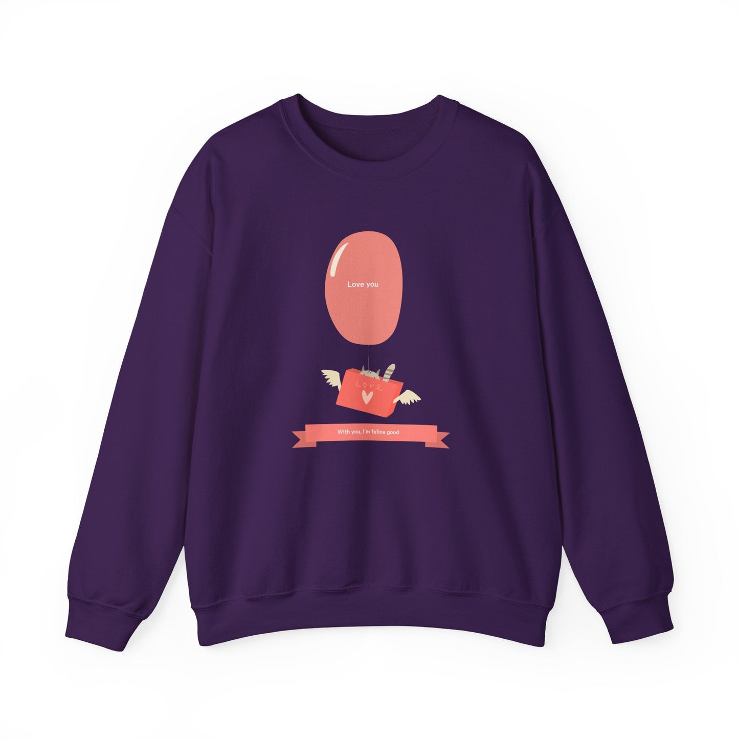 Cat Love Balloon Sweatshirt Unisex Fifty Fifty Cotton Poly Valentine Heavy Blend Crewneck Sweatshirt