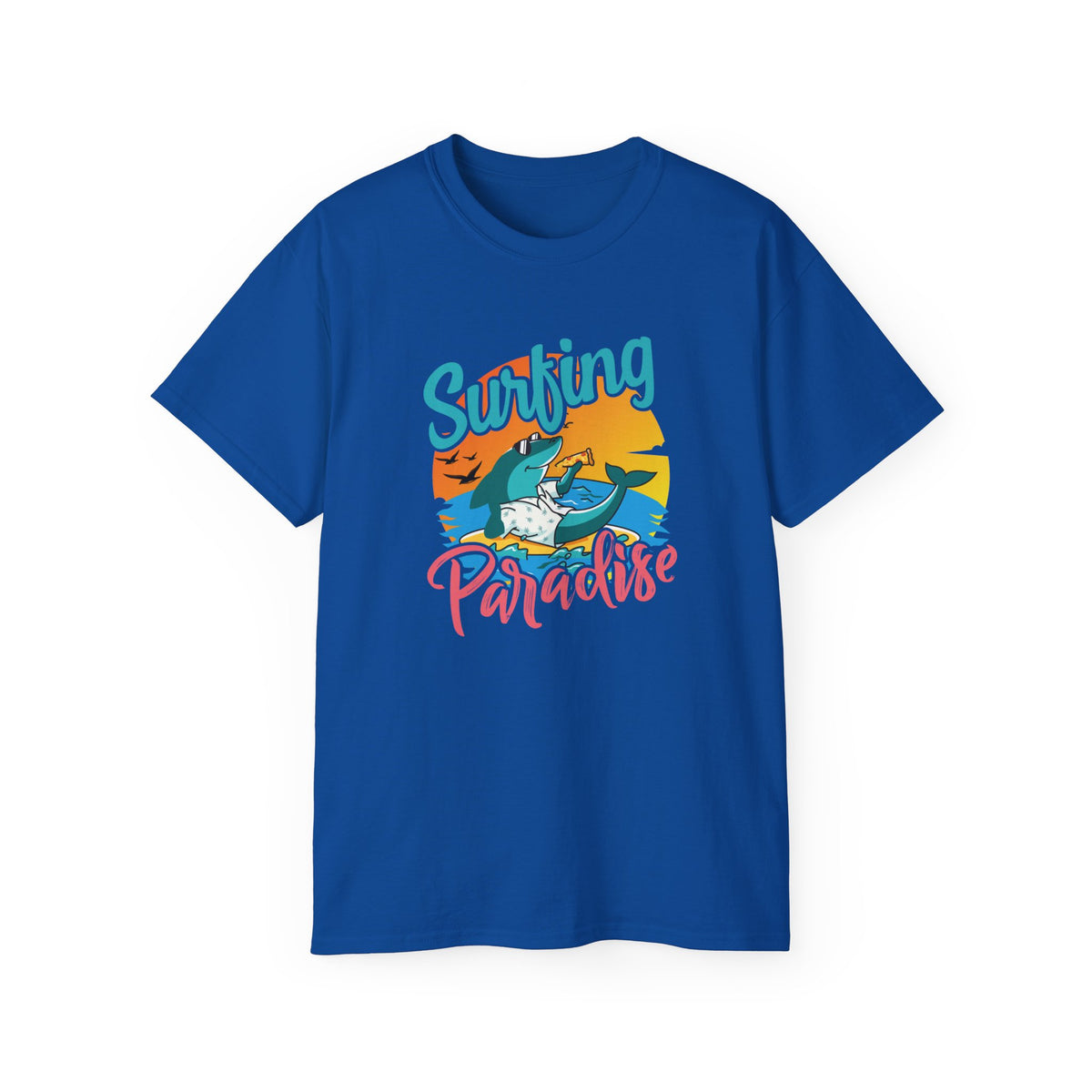 Surfing Paradise T-Shirt | Retro Beach Wave Shark Graphic