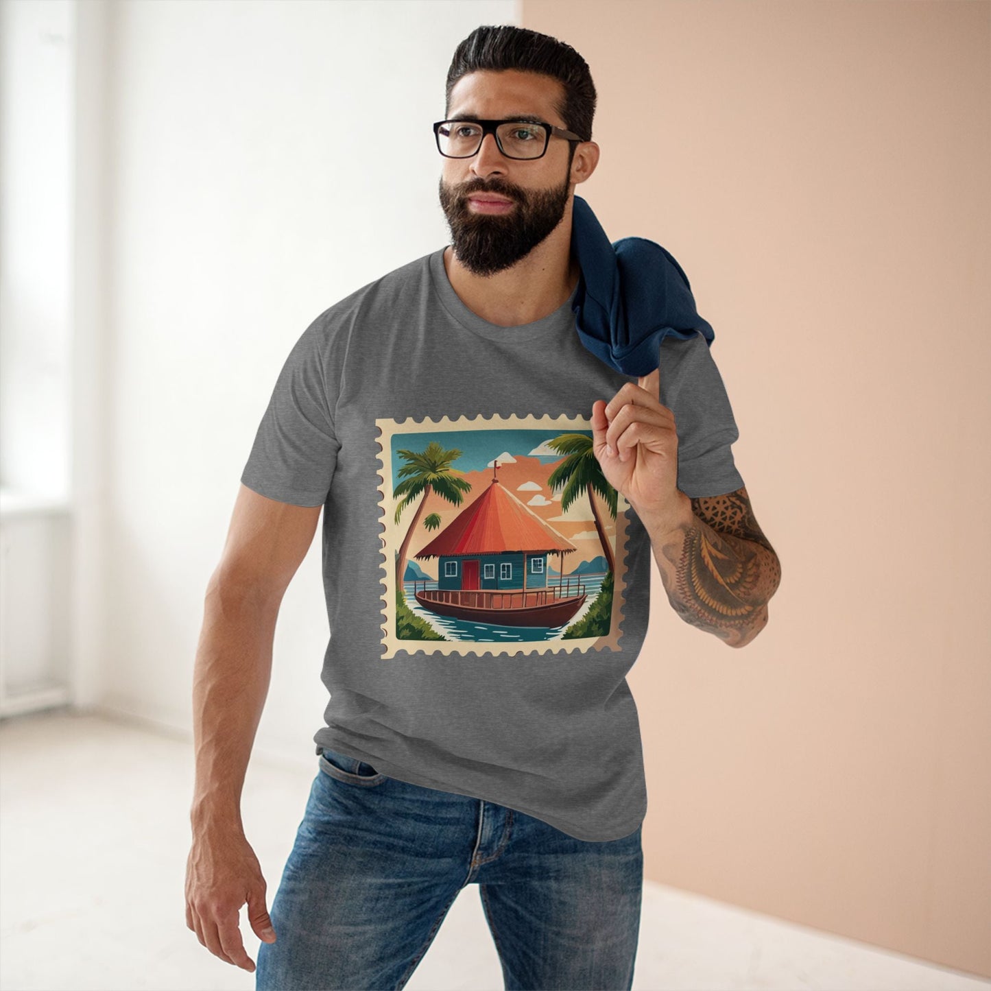 Unisex Postage Stamp Shirt Art Tee Premium Cotton By Retro2Nova Studio Collection