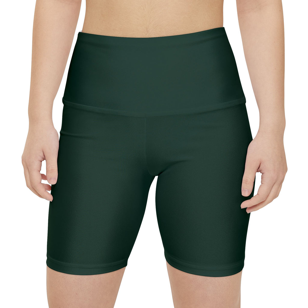 Evergreen Green Women’s High-Waist Workout Shorts — Forest Green Athletic Biker Shorts