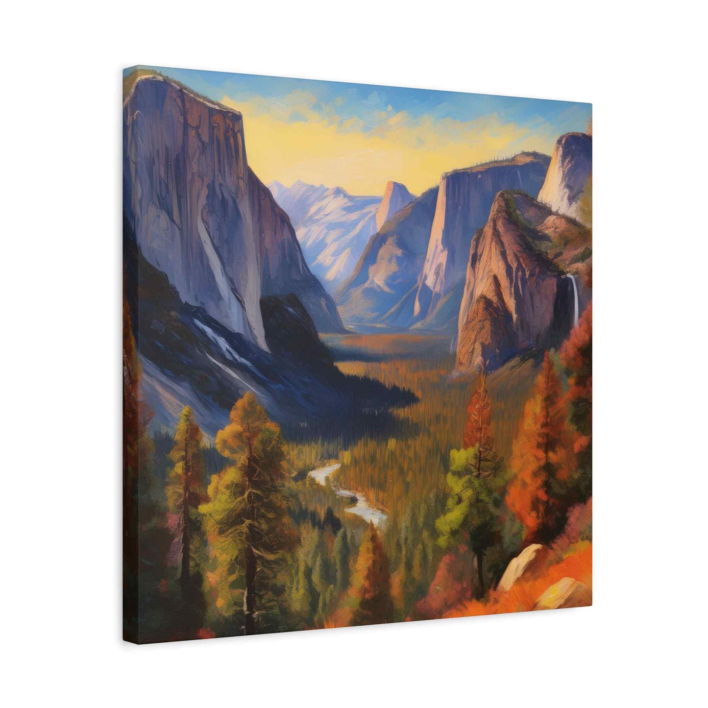 Yosemite Valley Print Canvas, Oil Paint Print 20x20, 24x24, 30x30, 32x32, 36x36 Art Design Print Pine-Wood Inner Frame MC-61
