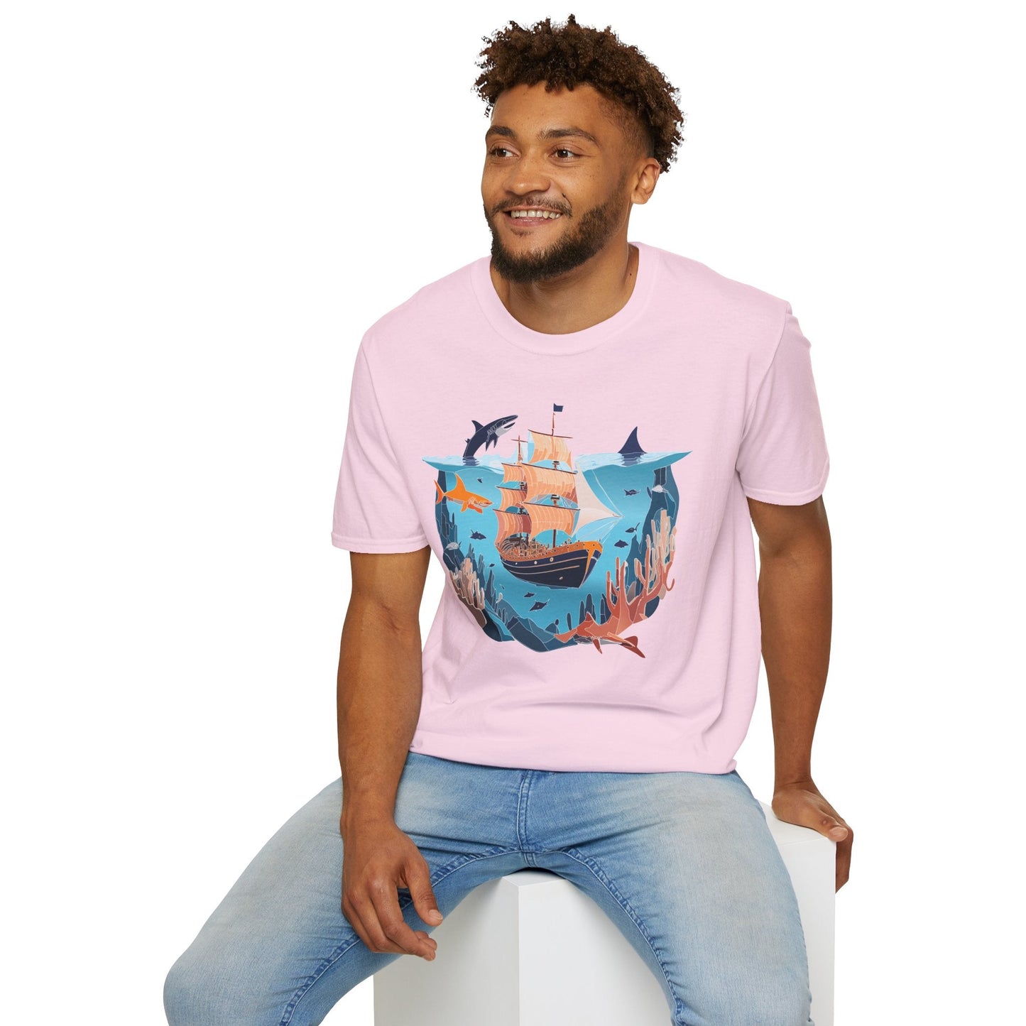 Ocean Tee Shirt Unisex Softstyle 64000 U Boat Design 100 Percent Ring Spun Cotton Tee
