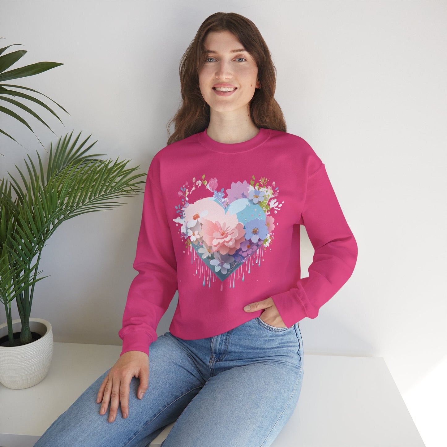 Floral Heart Sweatshirt Unisex Heavy Blend Crewneck Valentines Day Floral Love Cozy
