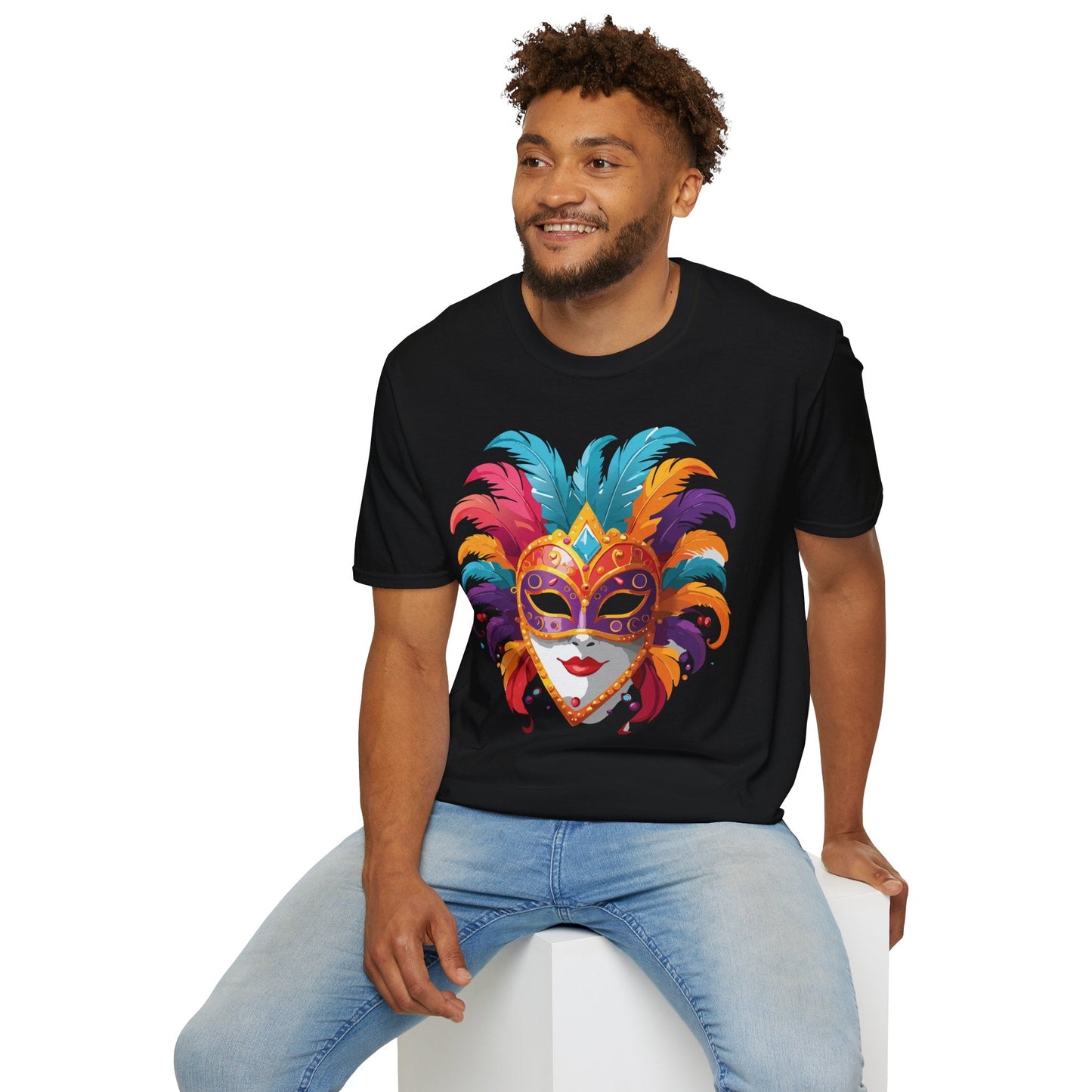 Unisex Gildan Softstyle Mask Tee Shirt With Art Design Casual Everyday Wear Masquerade Tee